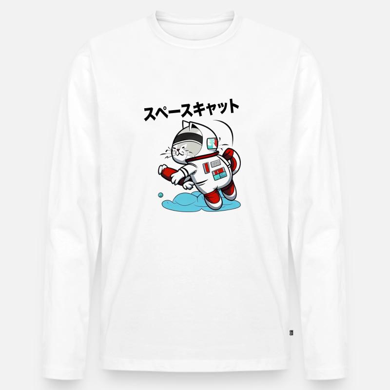 SPACE CAT JAPANISCH - Männer Premium Bio Langarmshirt - Weiß