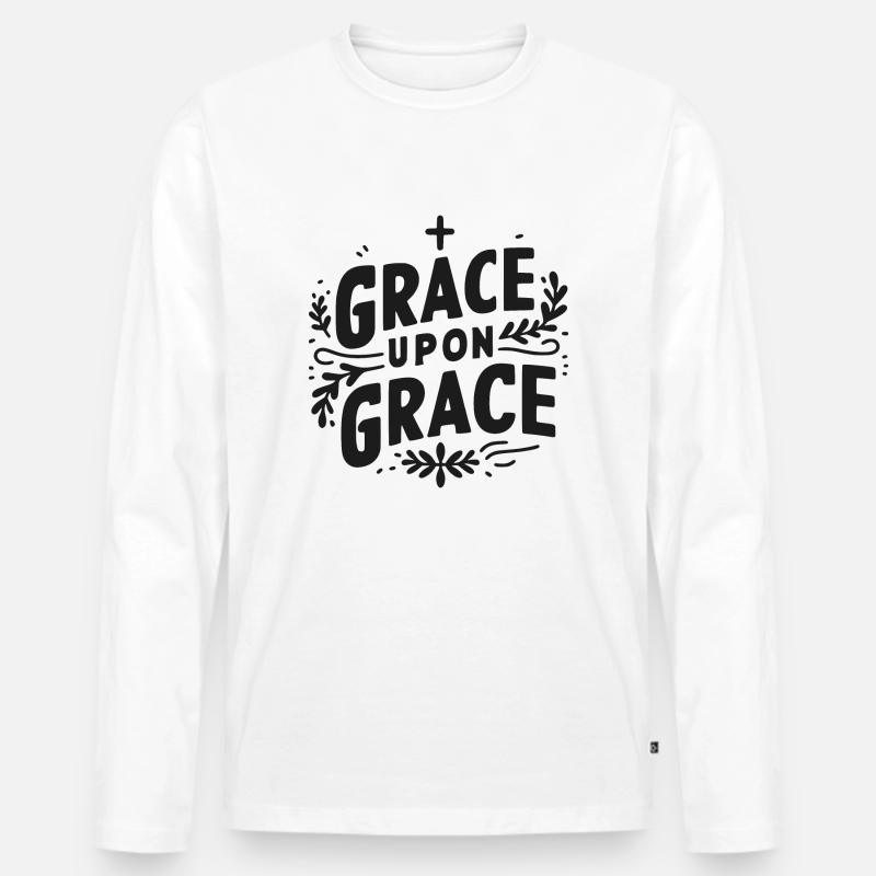 Gnade über Gnade - Männer Premium Bio Langarmshirt - Weiß