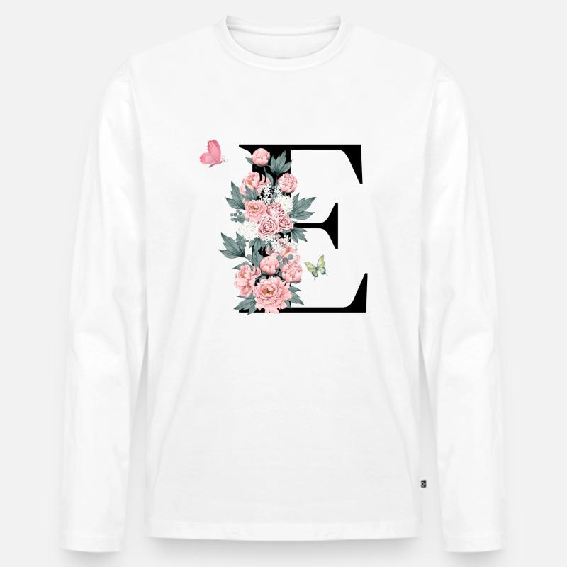 Buchstabe e rosa Blumen - Männer Premium Bio Langarmshirt - Weiß