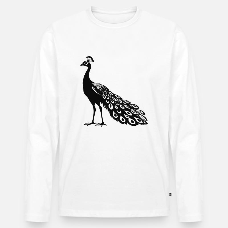 Pfau - Vogel Sticker - Männer Premium Bio Langarmshirt - Weiß
