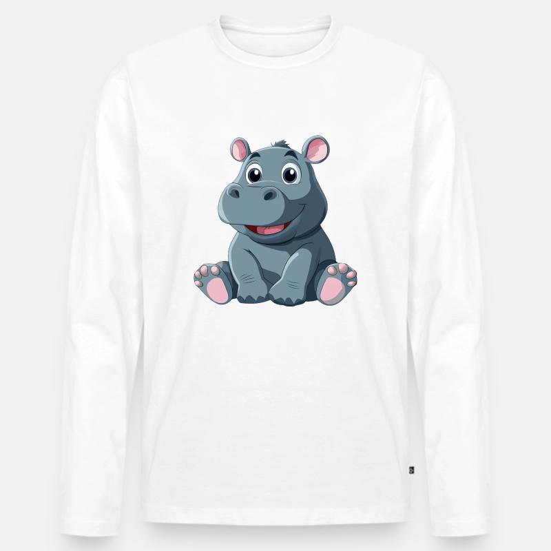 Nilpferd - Männer Premium Bio Langarmshirt - Weiß