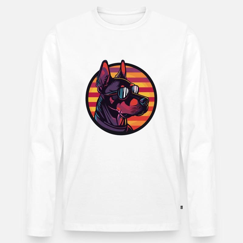 Dobermann Hund Cool Comic - Männer Premium Bio Langarmshirt - Weiß