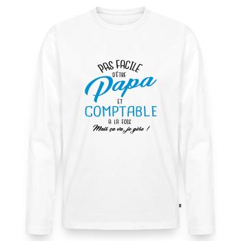 Papa et comptable - T-shirt manches longues Premium bio Homme - blanc - Devant - Nico (187cm)