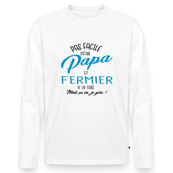Papa et fermier - T-shirt manches longues Premium bio Homme - blanc - Devant - Nico (187cm)