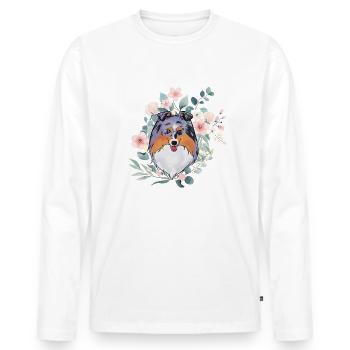 Sheltie blue merle flowers - Men's Premium Organic Long Sleeve Shirt - white - Front - Nico (187cm)