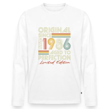 Août 1986 Vintage Rétro Anniversaire - T-shirt manches longues Premium bio Homme - blanc - Devant - Nico (187cm)