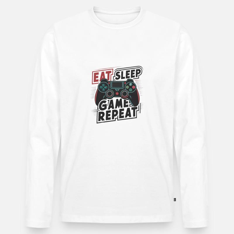 Eat, Sleep, Game, Repeat - Männer Premium Bio Langarmshirt - Weiß