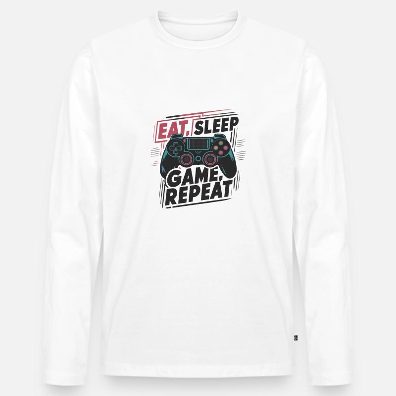 Eat, Sleep, Game, Repeat - Männer Premium Bio Langarmshirt - Weiß