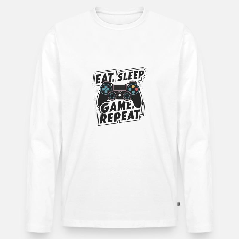 Eat, Sleep, Game, Repeat - Männer Premium Bio Langarmshirt - Weiß
