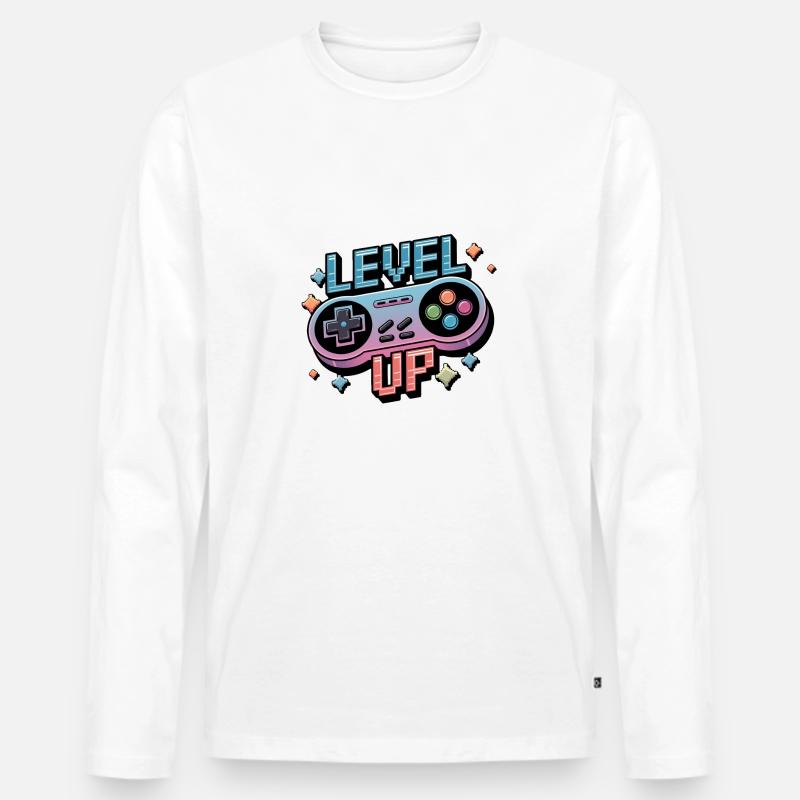 Level Up – Gaming Controller - Männer Premium Bio Langarmshirt - Weiß