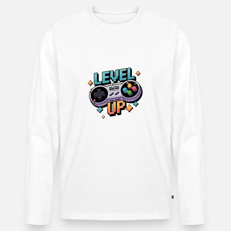 Level Up – Gaming Controller - Männer Premium Bio Langarmshirt - Weiß