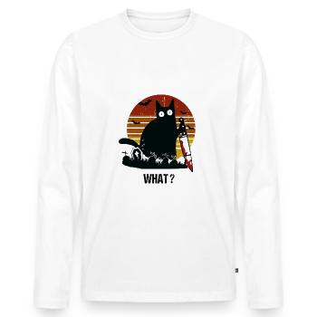 Chat effrayant3 - T-shirt manches longues Premium bio Homme - blanc - Devant - Nico (187cm)