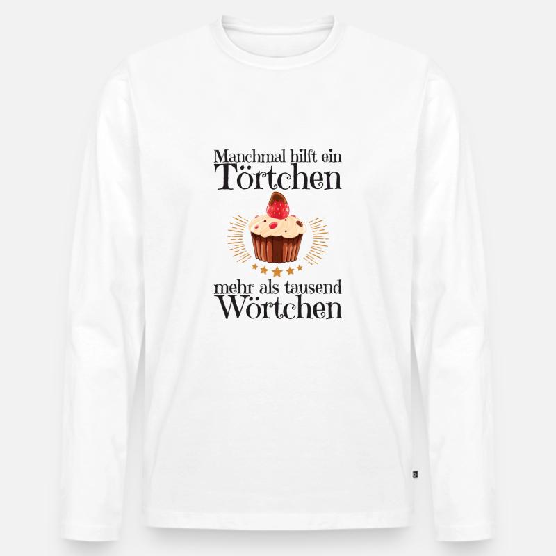 Törtchen Wörtchen Torte Worte Cupcake schwarz - Männer Premium Bio Langarmshirt - Weiß