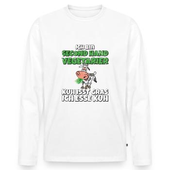Ich bin Second Hand Vegetarier Kuh isst Gras used - Männer Premium Bio Langarmshirt - Weiß - Vorne - Nico (187cm)