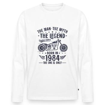 1984 Vintage Man Myth Legend Motorcycle - Men's Premium Organic Long Sleeve Shirt - white - Front - Nico (187cm)