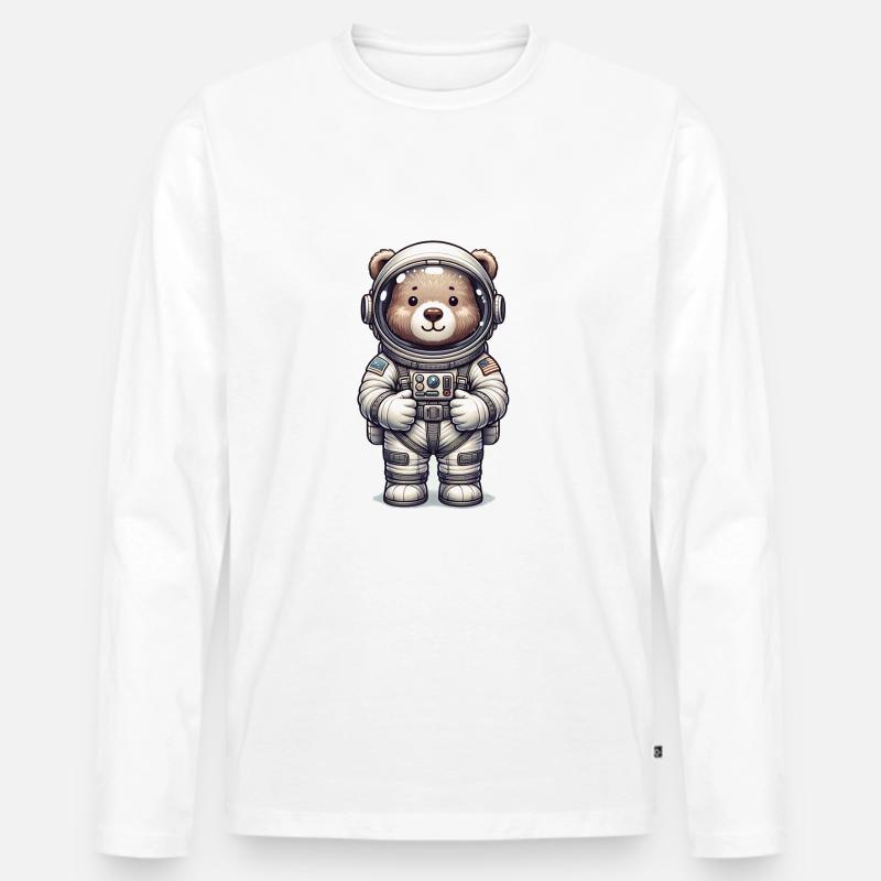 Cute Bear Astronaut - Männer Premium Bio Langarmshirt - Weiß