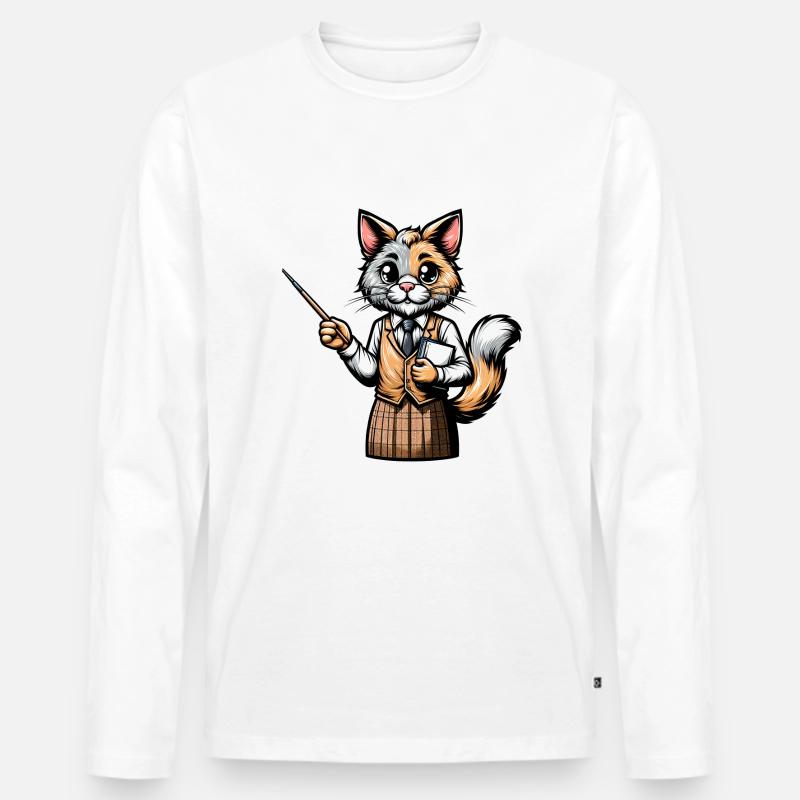 Cute Cat Teacher - Männer Premium Bio Langarmshirt - Weiß