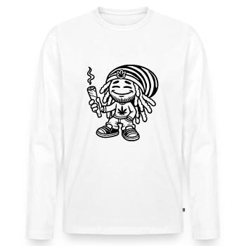 Dreadlock Smoker - Stoned man - High & Happy - Männer Premium Bio Langarmshirt - Weiß - Vorne - Nico (187cm)