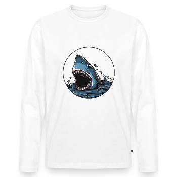 Shark - Men's Premium Organic Long Sleeve Shirt - white - Front - Nico (187cm)