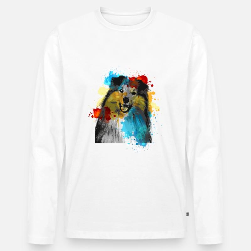 Sheltie Wasserfarben Bunt - Männer Premium Bio Langarmshirt - Weiß