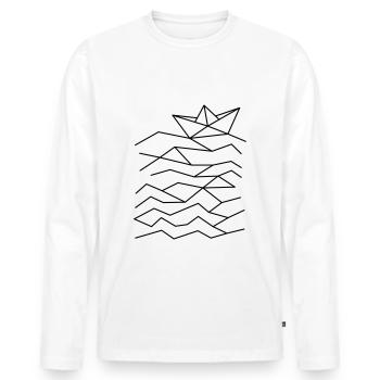 maritimes Papierboot auf abstrakten Wellen - Männer Premium Bio Langarmshirt - Weiß - Vorne - Nico (187cm)