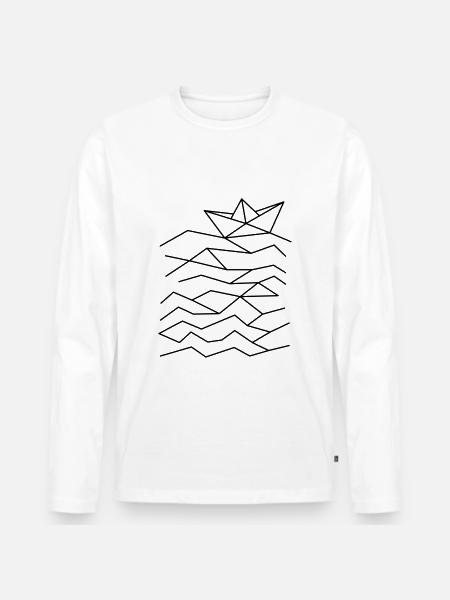 maritimes Papierboot auf abstrakten Wellen - Männer Premium Bio Langarmshirt - Weiß