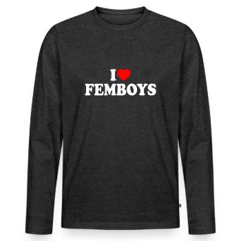 I love femboys - Männer Premium Bio Langarmshirt - Anthrazit meliert - Vorne - Nico (187cm)