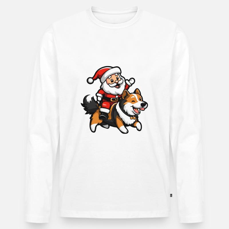 Border Collie Hund Weihnachtsmann - Männer Premium Bio Langarmshirt - Weiß