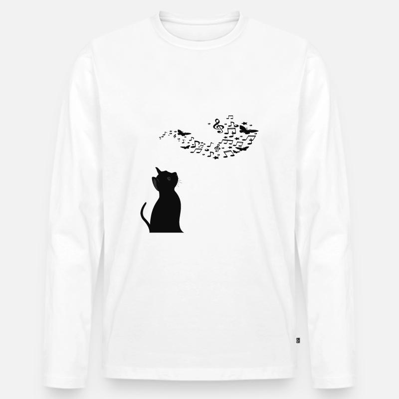 Katze mit Musiknoten - Männer Premium Bio Langarmshirt - Weiß