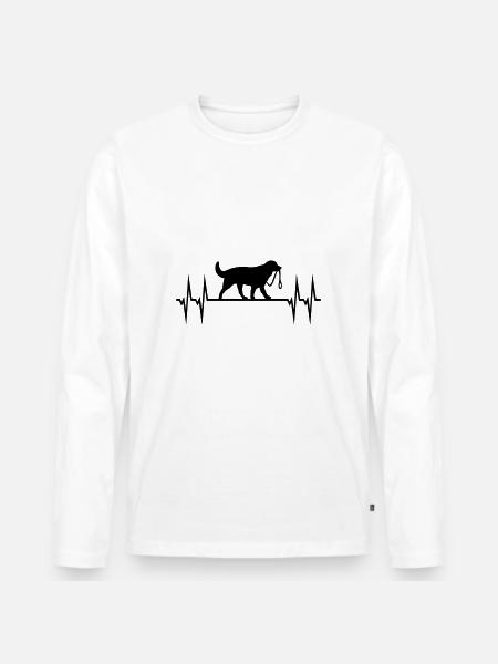 Perro con correa y latidos del electrocardiograma - Camiseta ecológica prémium de manga larga para hombre - blanco