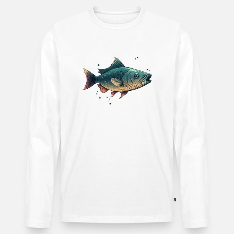 Fisch - Männer Premium Bio Langarmshirt - Weiß