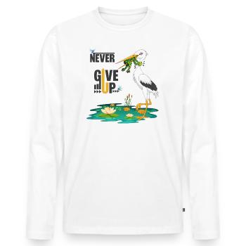 Never Give Up 🐸 Niemals aufgeben Frosch vs Storch - Männer Premium Bio Langarmshirt - Weiß - Vorne - Nico (187cm)