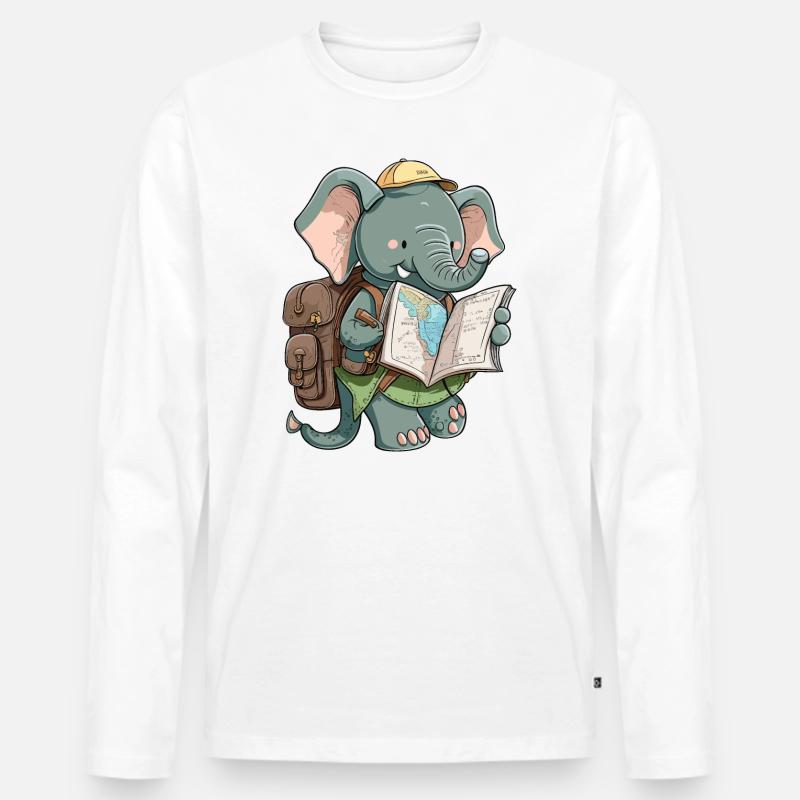 Elefanten-Entdecker - Männer Premium Bio Langarmshirt - Weiß