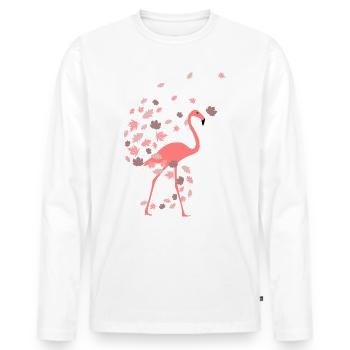 Flamingo dans les feuilles d'automne - T-shirt manches longues Premium bio Homme - blanc - Devant - Nico (187cm)
