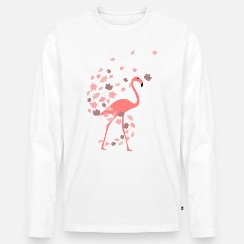 Flamingo im Herbst Laub - Männer Premium Bio Langarmshirt - Weiß