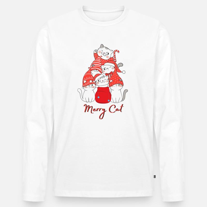 Merry Cat - Männer Premium Bio Langarmshirt - Weiß