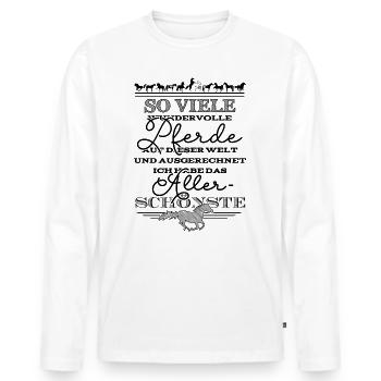 So viele Pferde und ich hab das Schönste - schwarz - Männer Premium Bio Langarmshirt - Weiß - Vorne - Nico (187cm)