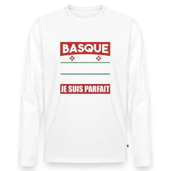 basque gros chibrax | cadeau beauf lauburu - T-shirt manches longues Premium bio Homme - blanc - Devant - Nico (187cm)