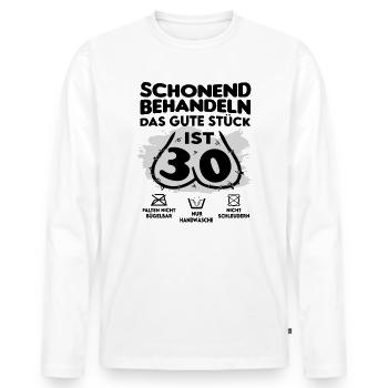 Geburtstag 30 Schonend behandeln Das Stück ist 30 - Männer Premium Bio Langarmshirt - Weiß - Vorne - Nico (187cm)