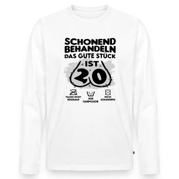Geburtstag 20 Schonend behandeln Das Stück ist 20 - Männer Premium Bio Langarmshirt - Weiß - Vorne - Nico (187cm)