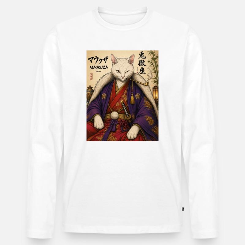 Maukuza Samurai Katze - Männer Premium Bio Langarmshirt - Weiß