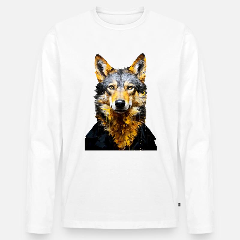 Wolf Tierkunst #wolf - Männer Premium Bio Langarmshirt - Weiß