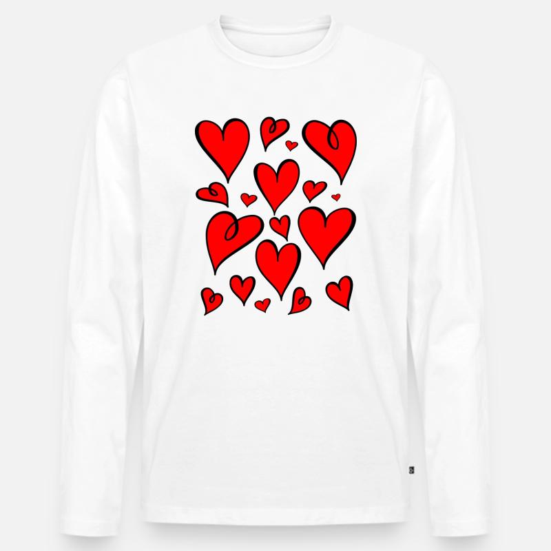 Rote Herzen - Männer Premium Bio Langarmshirt - Weiß