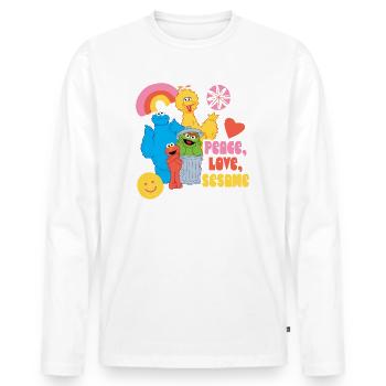 Sesamstraße Peace, Love, Sesame - Männer Premium Bio Langarmshirt - Weiß - Vorne - Nico (187cm)