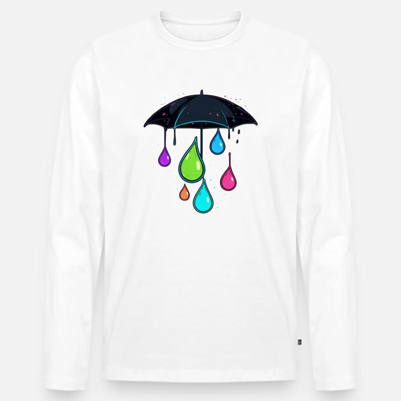 Bunter Regenschirm - Männer Premium Bio Langarmshirt - Weiß