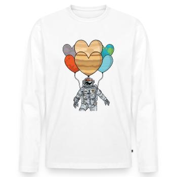 Astronaut with balloon - solar system planet - Men's Premium Organic Long Sleeve Shirt - white - Front - Nico (187cm)