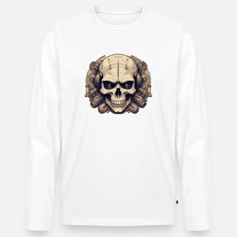 Bionic Schädel - Comic-Stil Logo - Männer Premium Bio Langarmshirt - Weiß
