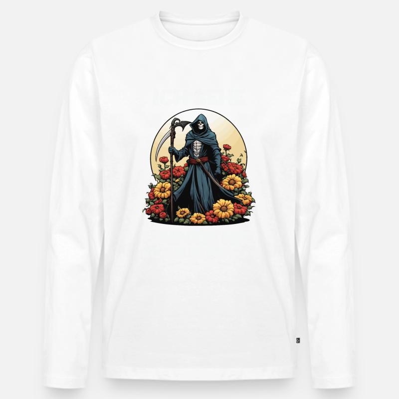 Ich Sehe Unnötige Sozialkontakte - Sensenmann - Männer Premium Bio Langarmshirt - Weiß