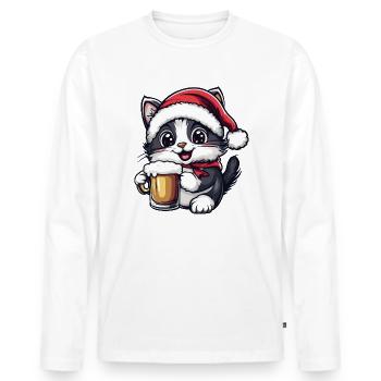 Katze Weihnachten Bier Lustig - Männer Premium Bio Langarmshirt - Weiß - Vorne - Nico (187cm)