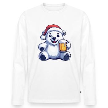 Polar Bear Christmas Beer Funny - Men's Premium Organic Long Sleeve Shirt - white - Front - Nico (187cm)